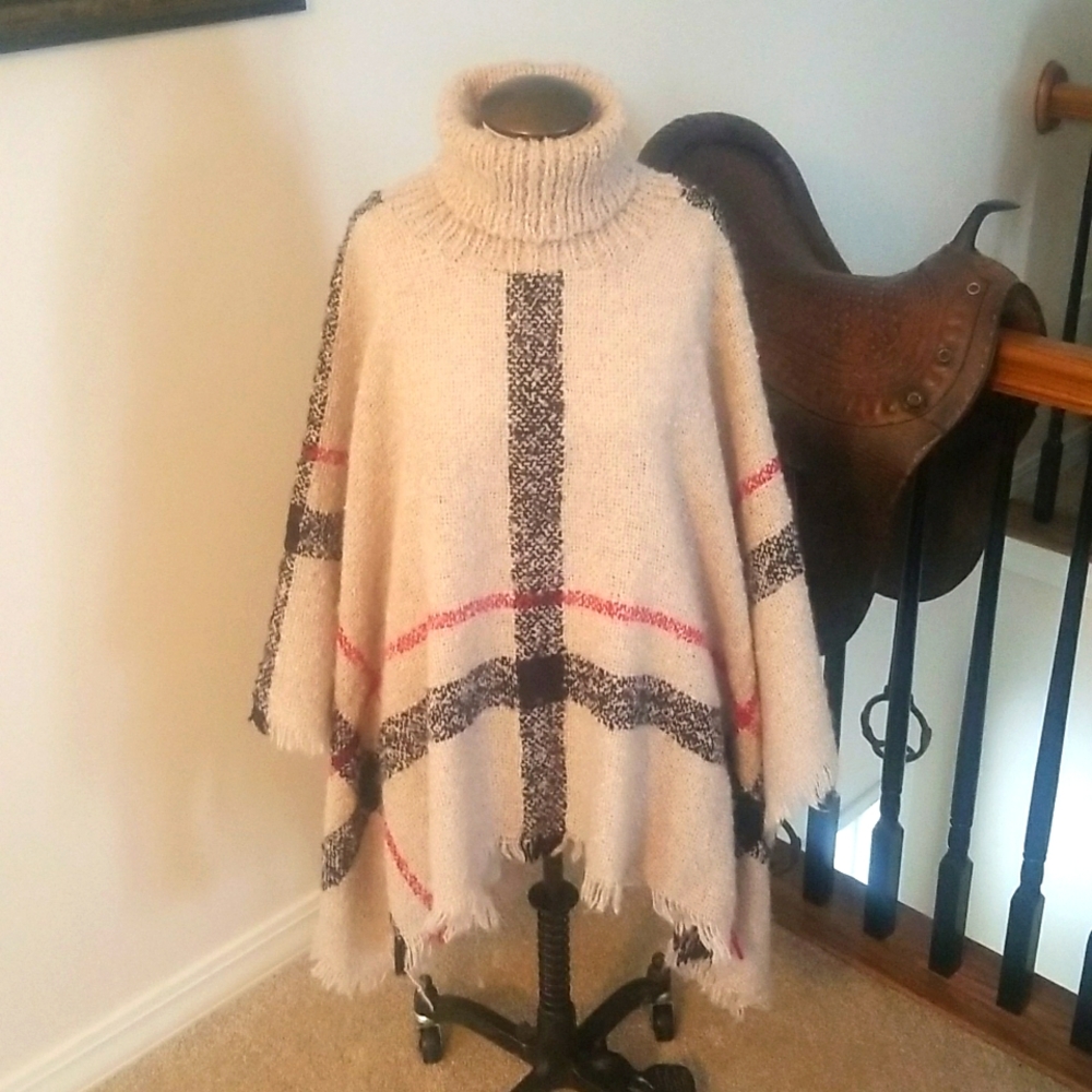 Plaid poncho one size